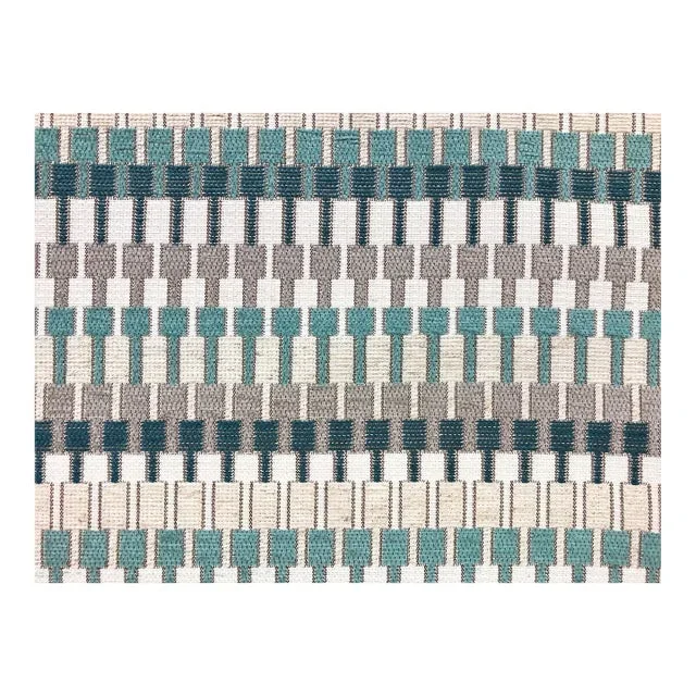 Villa Nova Shiko V3223/02 Tea Teal Aqua Blue Taupe Beige Off White Geometric Water & Stain Resistant Upholstery Fabric