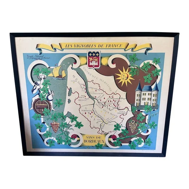 Vineyards of Bordeaux France 1954 Tourism Wine Print