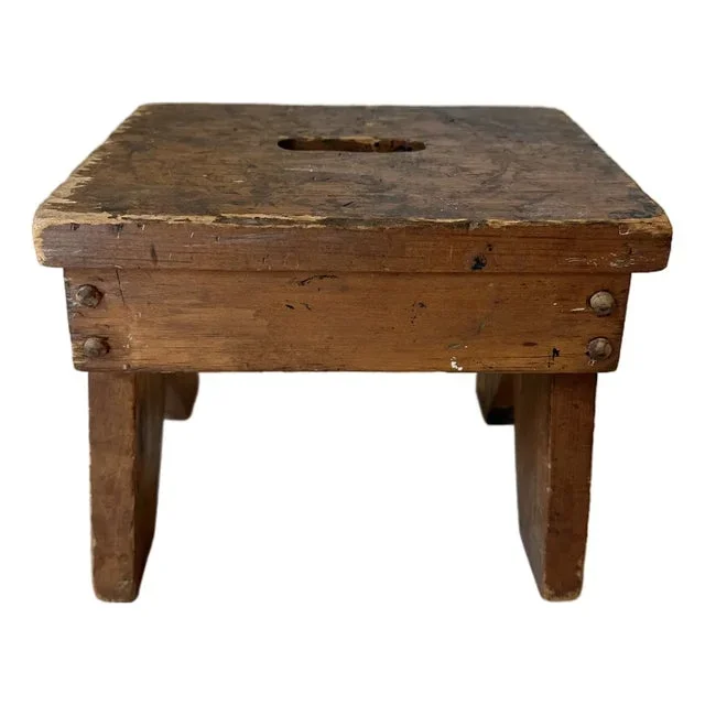 Vintage 1974 Signed Handcrafted Wood Plinth or Small Rustic Stool