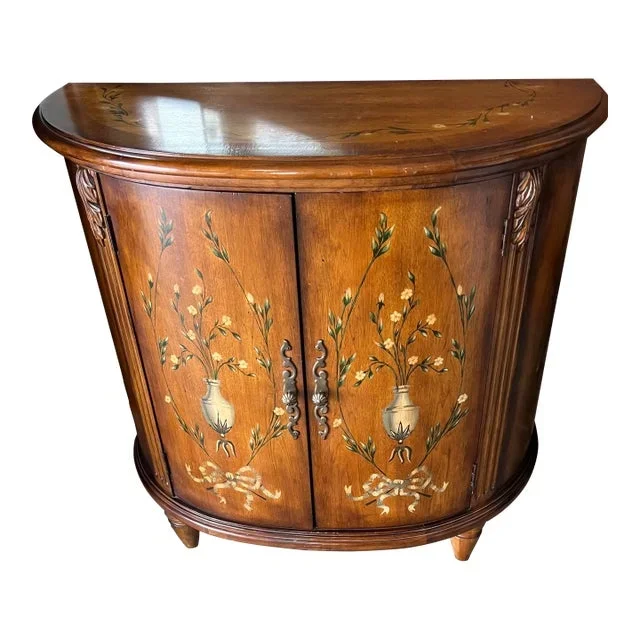 Vintage 20’th C. French Provincial Hand Painted Demi Lune Cabinet Chest Table