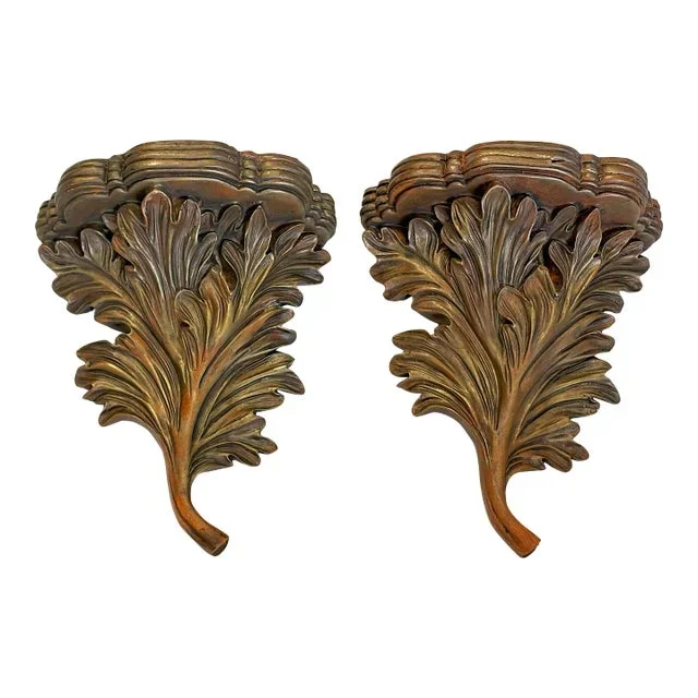 Vintage Acanthus Leaf Bronze Painted Wall Brackets- a Pair
