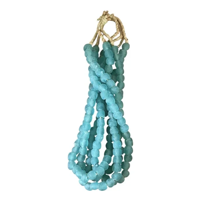 Vintage African Aqua Glass Trade Beads Strand 13″ H