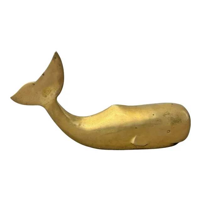Vintage American Brass Sperm Whale Doorstop