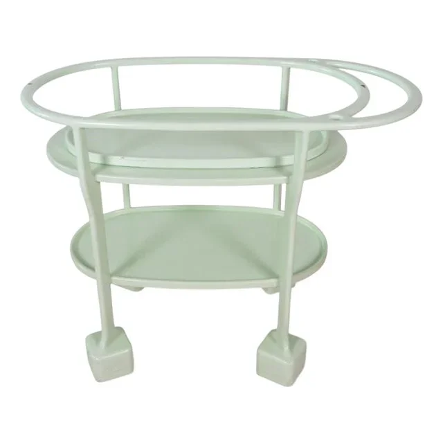 Vintage Art Deco Serving Trolley in Light Green Lacquered Wood, 1930s