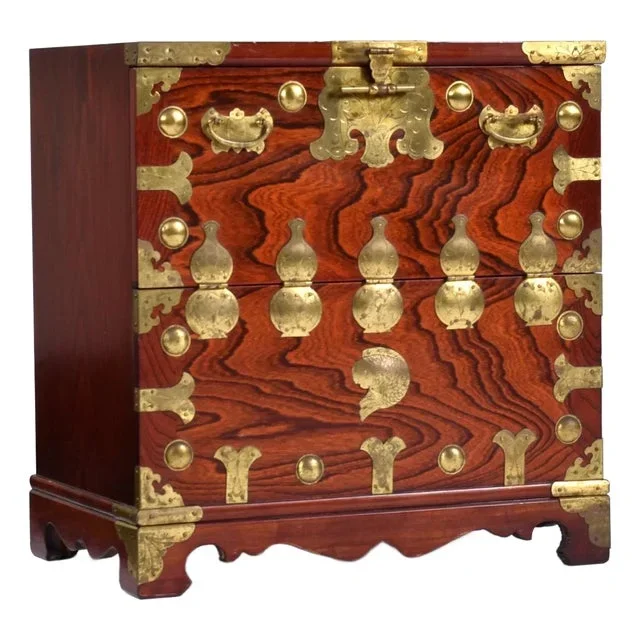 Vintage Asian Chinoiserie Rosewood Tansu Chest Nightstand or End Table Brass Hardware