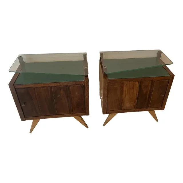 Vintage Bedside Tables in Walnut and Beech Wood, 1950s, Set of 2