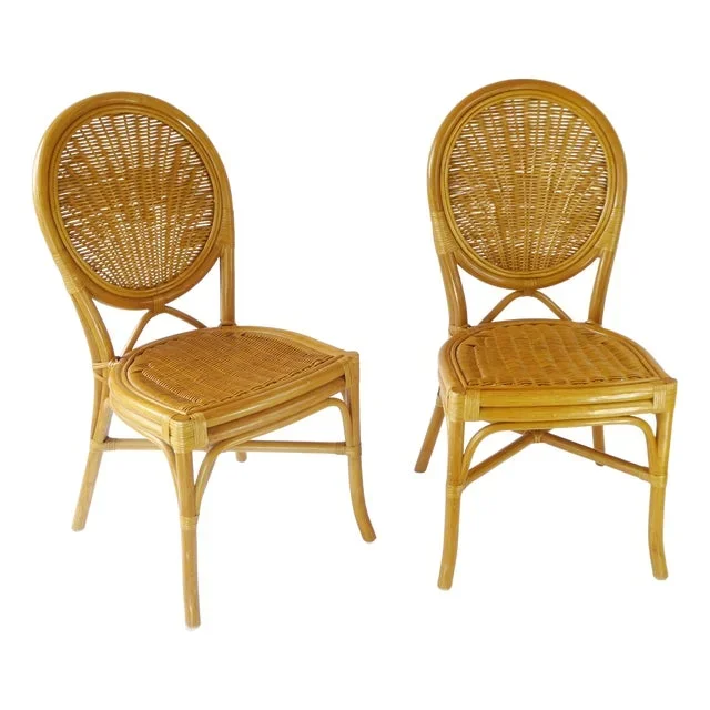 Vintage Bohemian Rattan & Wicker Peacock Seat, Set of 2