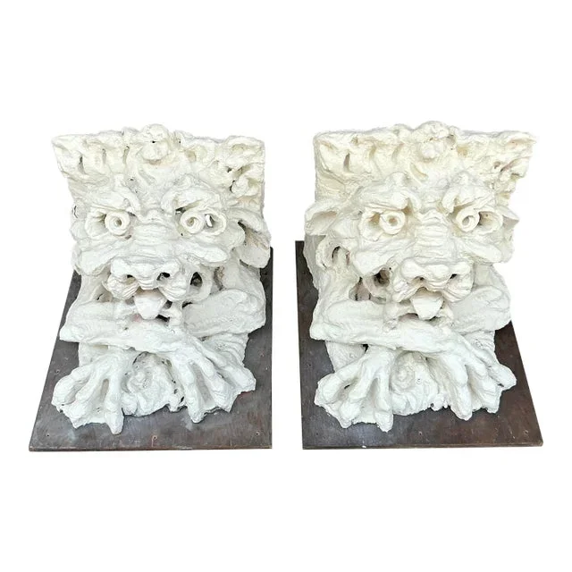 Vintage Boho Plaster Over Fiberglass Gargoyle Corbels – A Pair