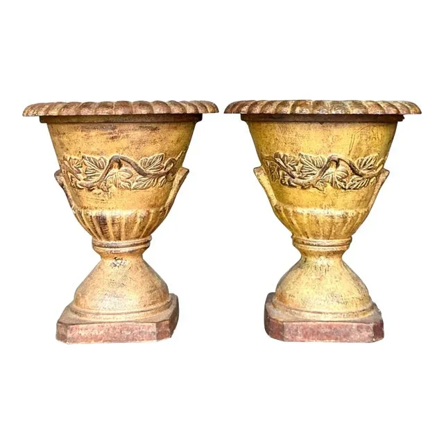 Vintage Boho Wrought Iron Urns – A Pair