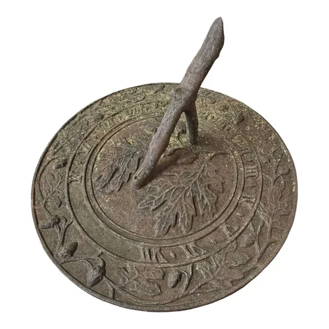 Vintage Cast Iron Faux Bois Garden Sundial With Acorns and Oak Leaves