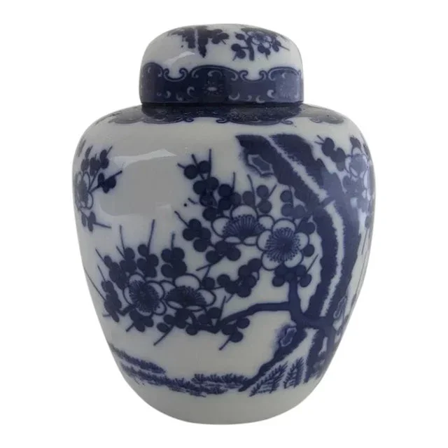 Vintage Chinese Blue White Prunus Tea Caddy