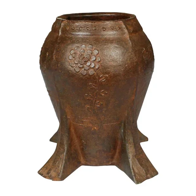 Vintage Chinese Cast Iron Chrysanthemum Mortar