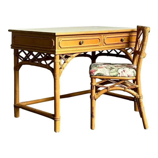Vintage Coastal Ficks Reed Rattan Desk and Chair