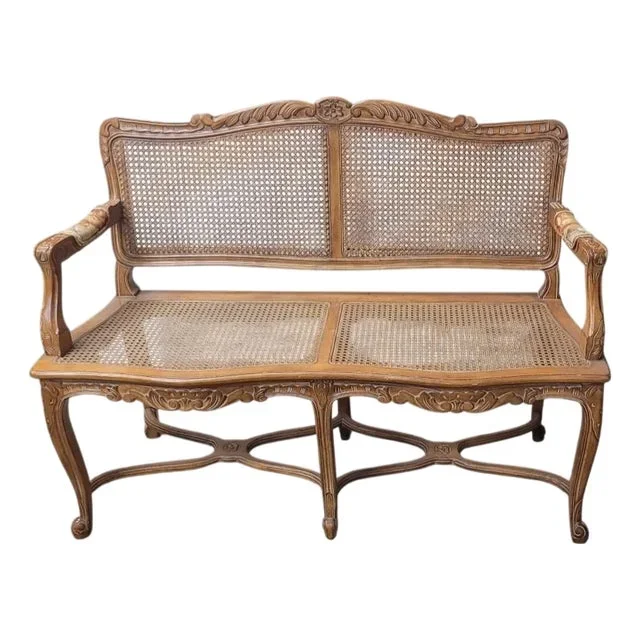 Vintage Country French Cane Bench