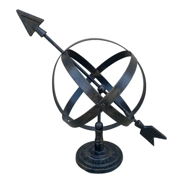 Vintage English Country Iron Black Garden Armillary Sundial