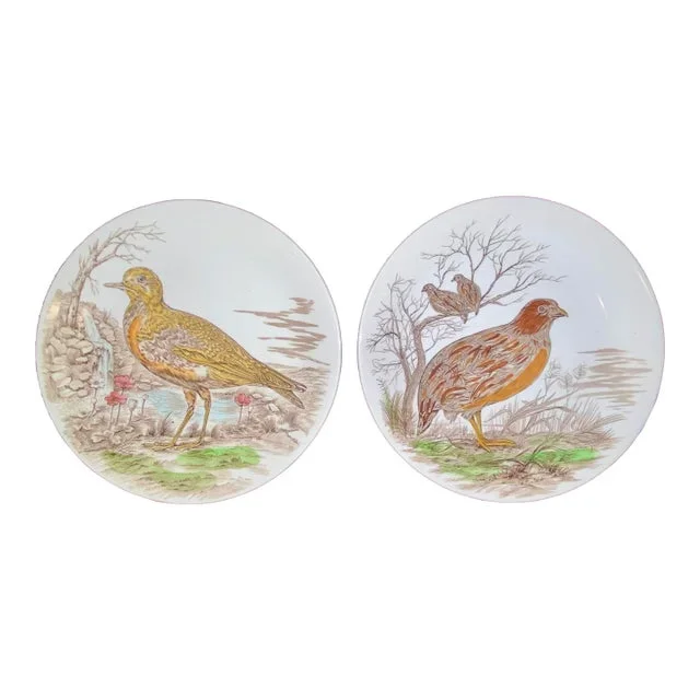 Vintage English Quail and Golden Plover Plates by Heath & Moorland – Pair