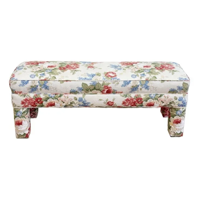 Vintage Floral Patterned Parsons Style Bench