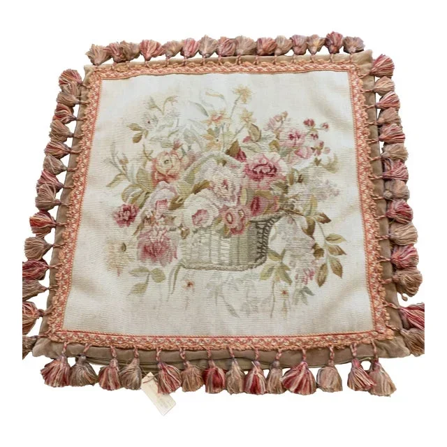 Vintage French Aubusson Needlepoint Pillow Cover
