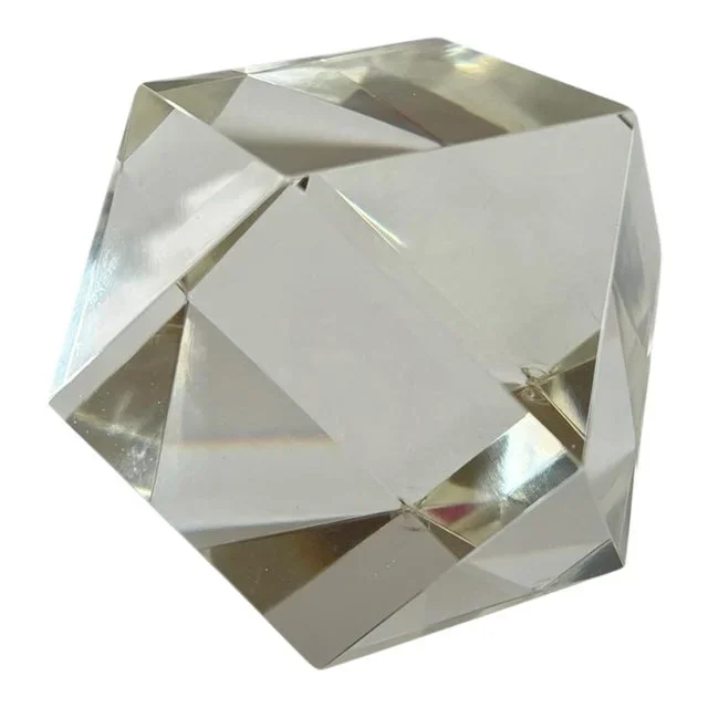 Vintage Geometric Crystal Paperweight – 5”