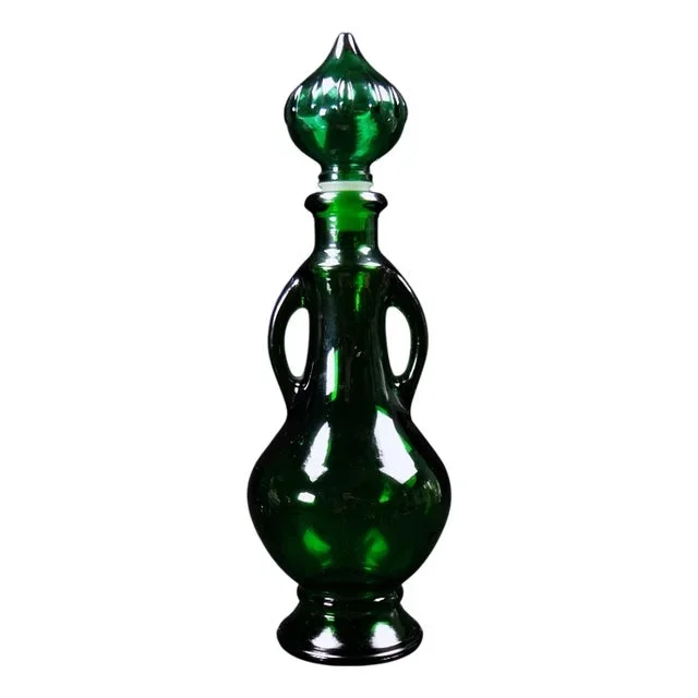 Vintage Green Empoli Glass Genie Carafe Bottle, 1970
