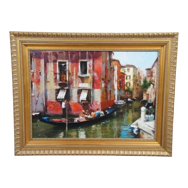 Vintage Italian Venice Canal Gondola Cityscape Giclée on Canvas Artist Proof 35″
