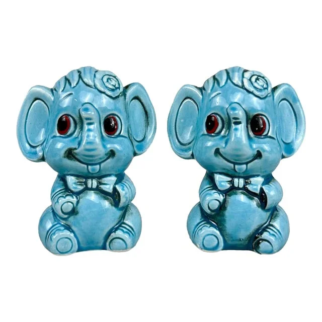 Vintage Japan Porcelain Blue Elephant Salt & Pepper Shakers – a Pair