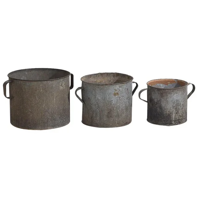 Vintage Metal Buckets, 1920, Set of 3