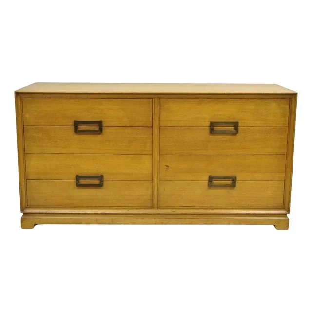 Vintage Mid Century Modern Blonde Mahogany Long Dresser Credenza by Red Lion