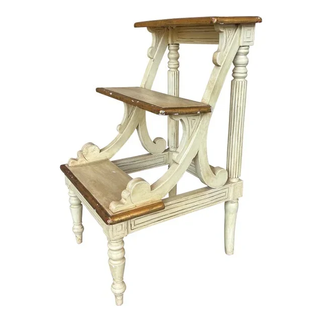 Vintage Mid Twentieth Century Regency Style White and Gold Library Steps