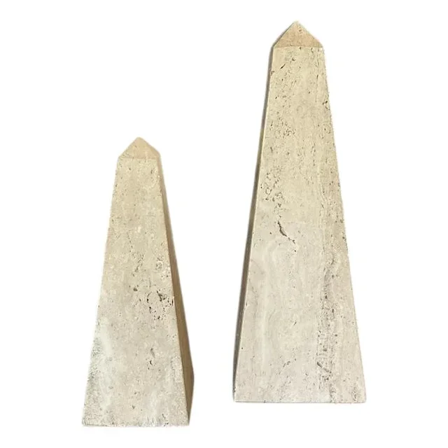 Vintage Pair of Italian Travertine Marble Obelisk Sculptures/ Obelisks Attributed to Fratelli Mannelli for Raymor