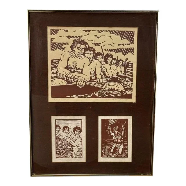 Vintage Polynesian Tribal Hawaiian Warrior Signed Screen Print by Dan Stillwell