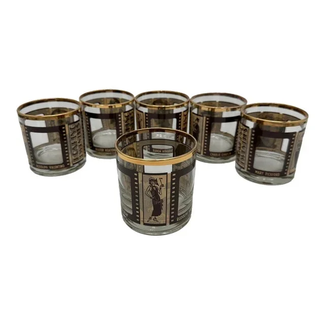 Vintage Roaring Twenties Movie Film Double Old Fashioned Glasses- Set of 6
