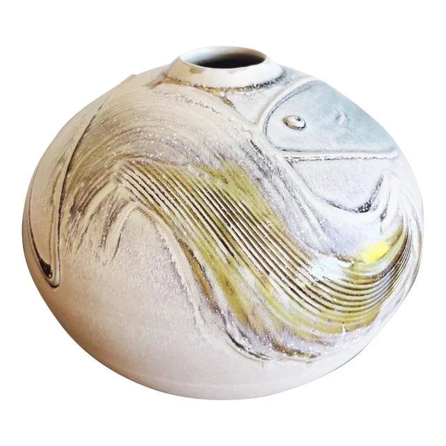 Vintage Signed Studio Pottery Fish Ceramic Vessel