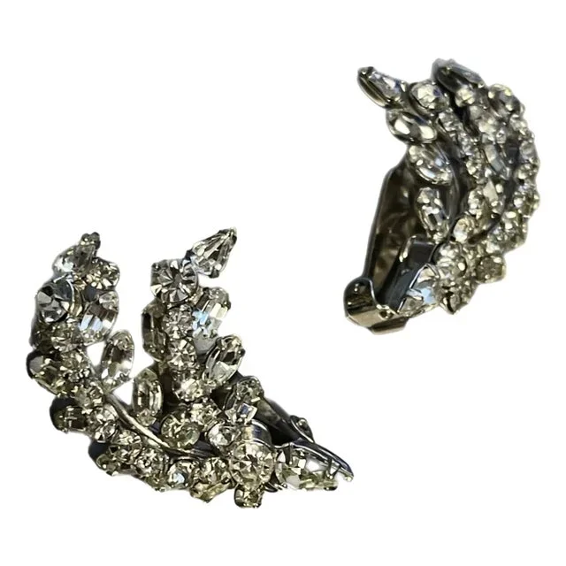 Vintage Sparkly Leaf Shaped Crystal Earrings