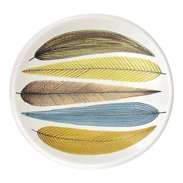 Vintage Stig Lindberg Feather Pottery Bowl Gustavsberg, MCM Faience Earthenware