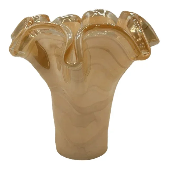 Vintage Swirl Murano Style Goldy Art Glass Vase