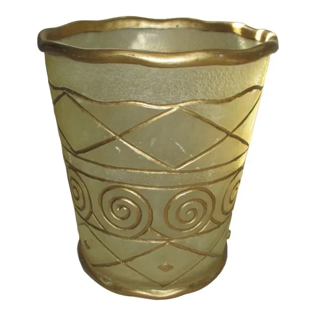 Vintage Tuscan Frosted Lucite & Gold Design Wastebasket