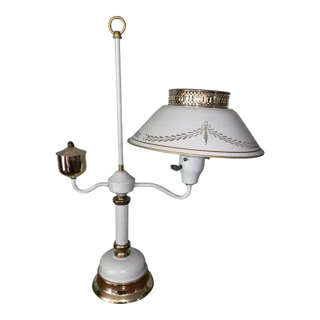 Vintage White and Gold Tole Lamp