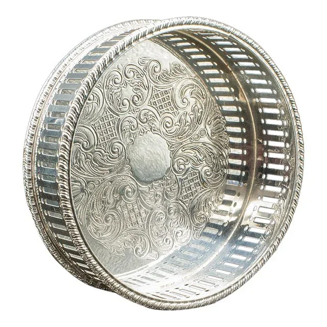 Vintage Wine Bottle Coaster, English, Silver Plated, Champagne Rest, Circa 1930