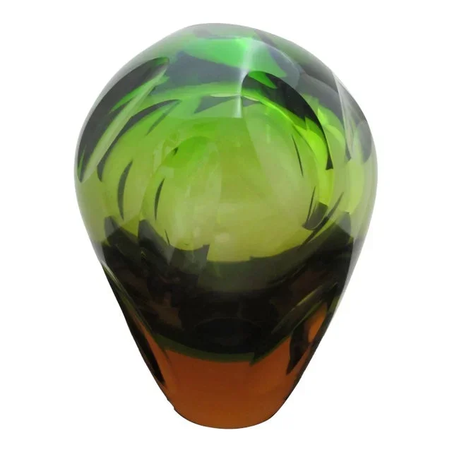 Vintage Wmf Mid Century Modern Green With Amber Underlay Art Glass Vase