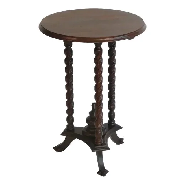 Vintage Wooden Round Barley Twist Side Table