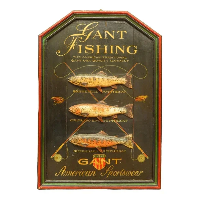 Vintage Wooden Shop Advertising Sign for Gant Clothing, 1990s
