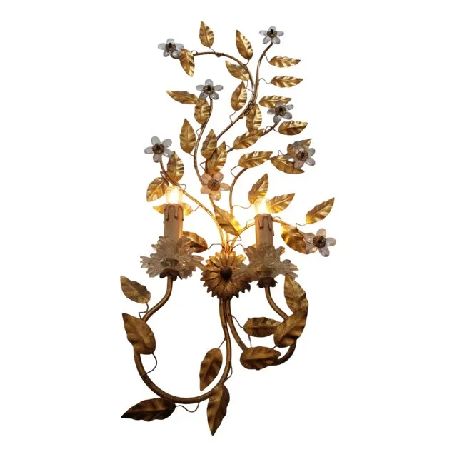 Wall Lamp with Murano Glass Flowers from Banci Firenze, 1970s