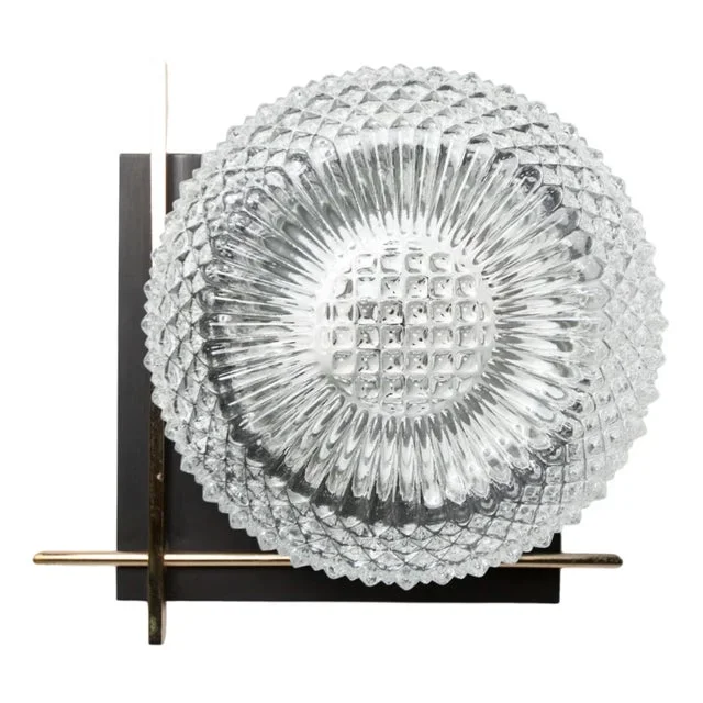 Wall Light in Black Metal, Glass and Golden Brass, 1960
