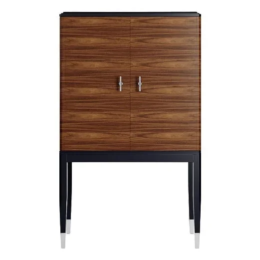 Walnut and Black Mat Lacquered Legs Gbar Bar Cabinet by Ultramobili