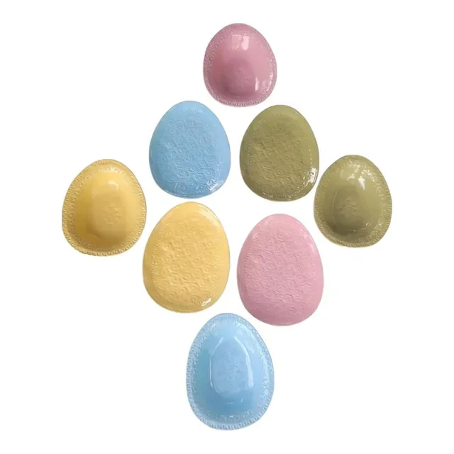 Whimsical Ceramic Easter Egg Pastel Colored Salad Plates and Bowls- Set of 8