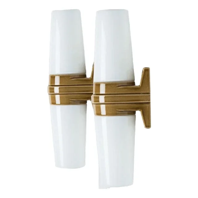 White and Brown Ceramic Wall Lights, Sweden, 1970s, Set of 2