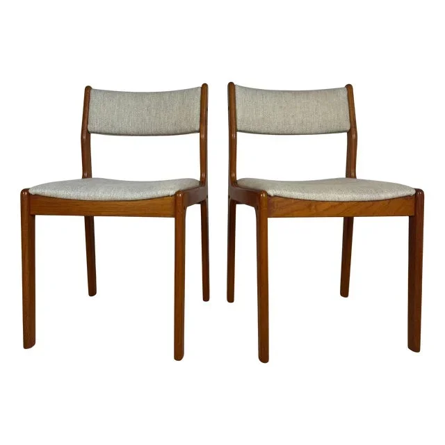 White and Teak Dining Chairs, Denmark, 1960s, Set of 2