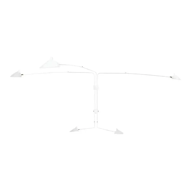 White Five Rotating Straight Arms Wall Lamp by Serge Mouille