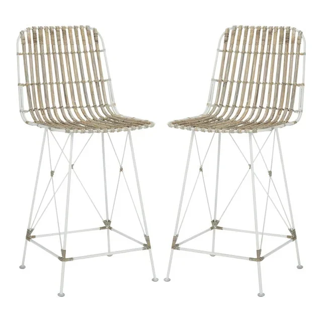 Wicker Counter Stool in Whitewash – a Pair